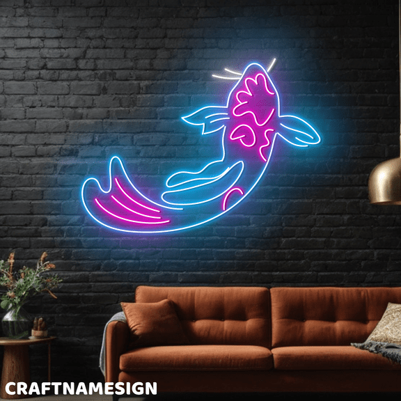 Craftnamesign Koi Fish Neon Light For Store Shop, Aquarium Fish Shop Wall Sign
