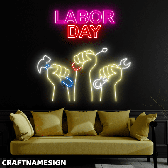 Craftnamesign Labor Day Neon Sign, Worker Sign, Labor Day Factory Wall Decor