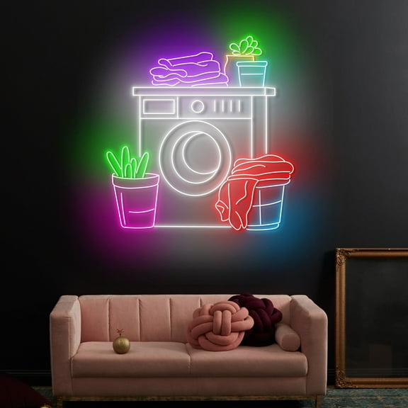 Craftnamesign Laundry Neon Light Wall Art, Washing Machine Led Sign, Laundry Sign Wall Decorv