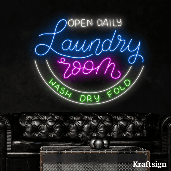 Craftnamesign Laundry Room Neon Sign, Laundry LED Signage, Open Signs, Laundry Sign
