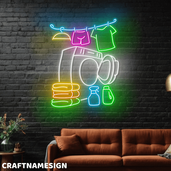 Craftnamesign Laundry Washing Store Neon Sign, Laundry Service Wall Sign