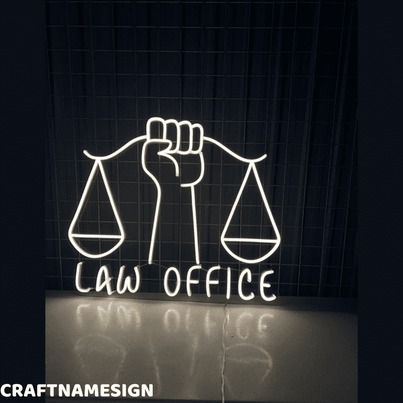 Craftnamesign Law Office Neon Sign, Law Wall Sign, Scales Of Justice Wall Art