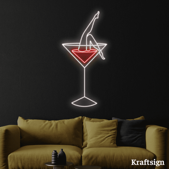 Craftnamesign Leg Girl In Cocktail Neon Sign, Cocktail LED Sign, Bar Decor