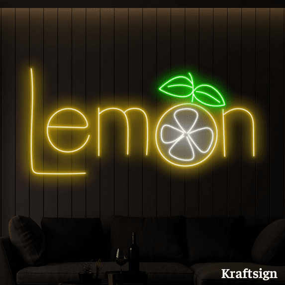 Craftnamesign Lemon Neon Sign, Fruit Shop Decor, Lemonade LED Sign