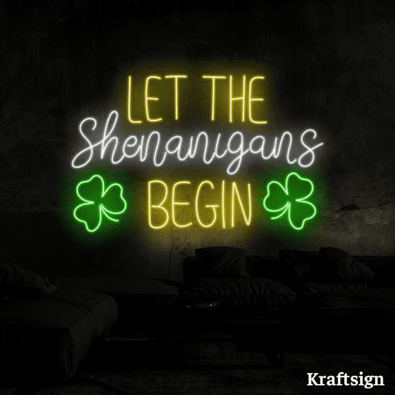 Craftnamesign Let The Shenanigans Begin Neon Sign, St. Patrick’s Day Decor