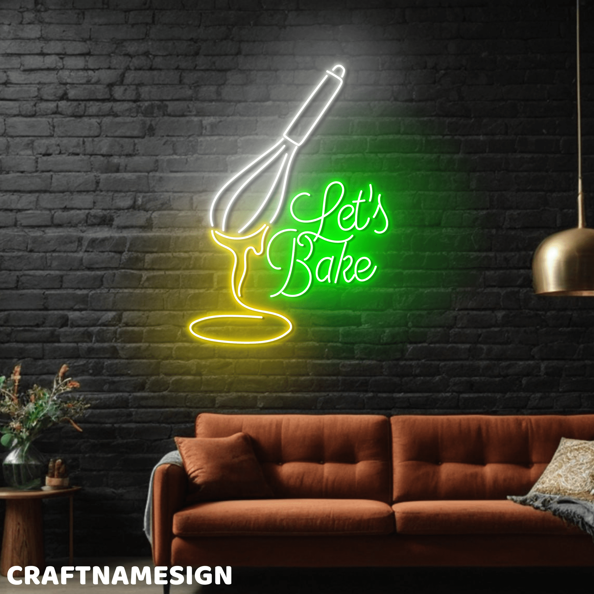 Craftnamesign Let's Bake Neon Sign, Baking Wall Art, Open Sign Wall Decor