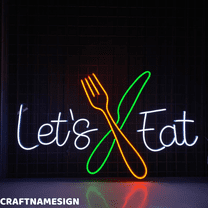 Craftnamesign Let's Eat Neon Sign, Kitchen Wall Decor, Restaurant Wall Art