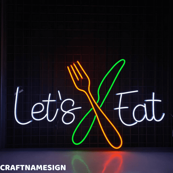 Craftnamesign Let's Eat Neon Sign, Kitchen Wall Decor, Restaurant Wall Art