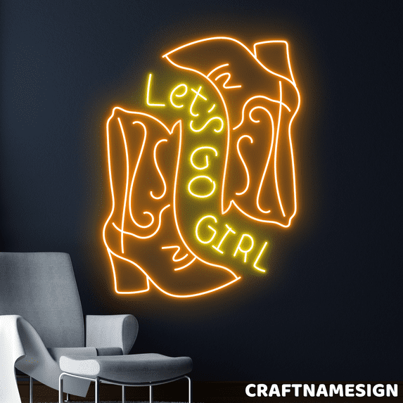Craftnamesign Let's Go Girl Neon Sign, Cowgirl Wall Art, Bedroom Wall Decor