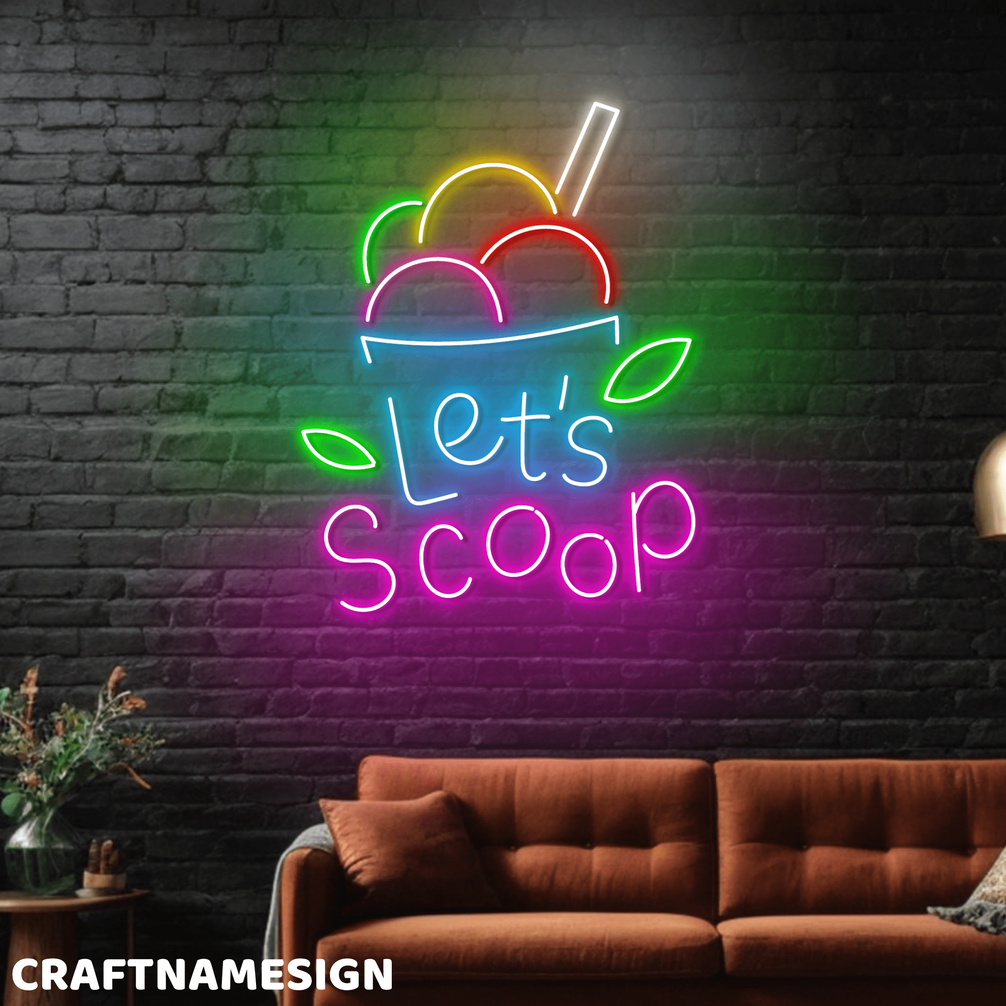 Craftnamesign Let's Scoop Neon Sign, Ice Cream Wall Sign, Dessert Wall ...