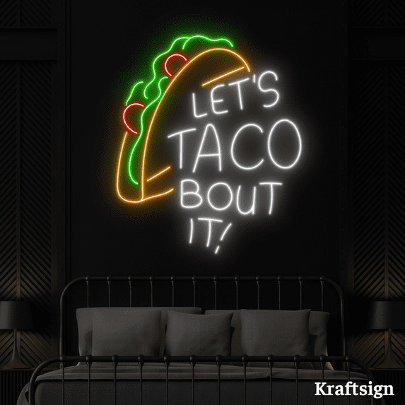 Craftnamesign Let's Taco Bout It Neon Sign, Tacos Restaurant Shop Decor