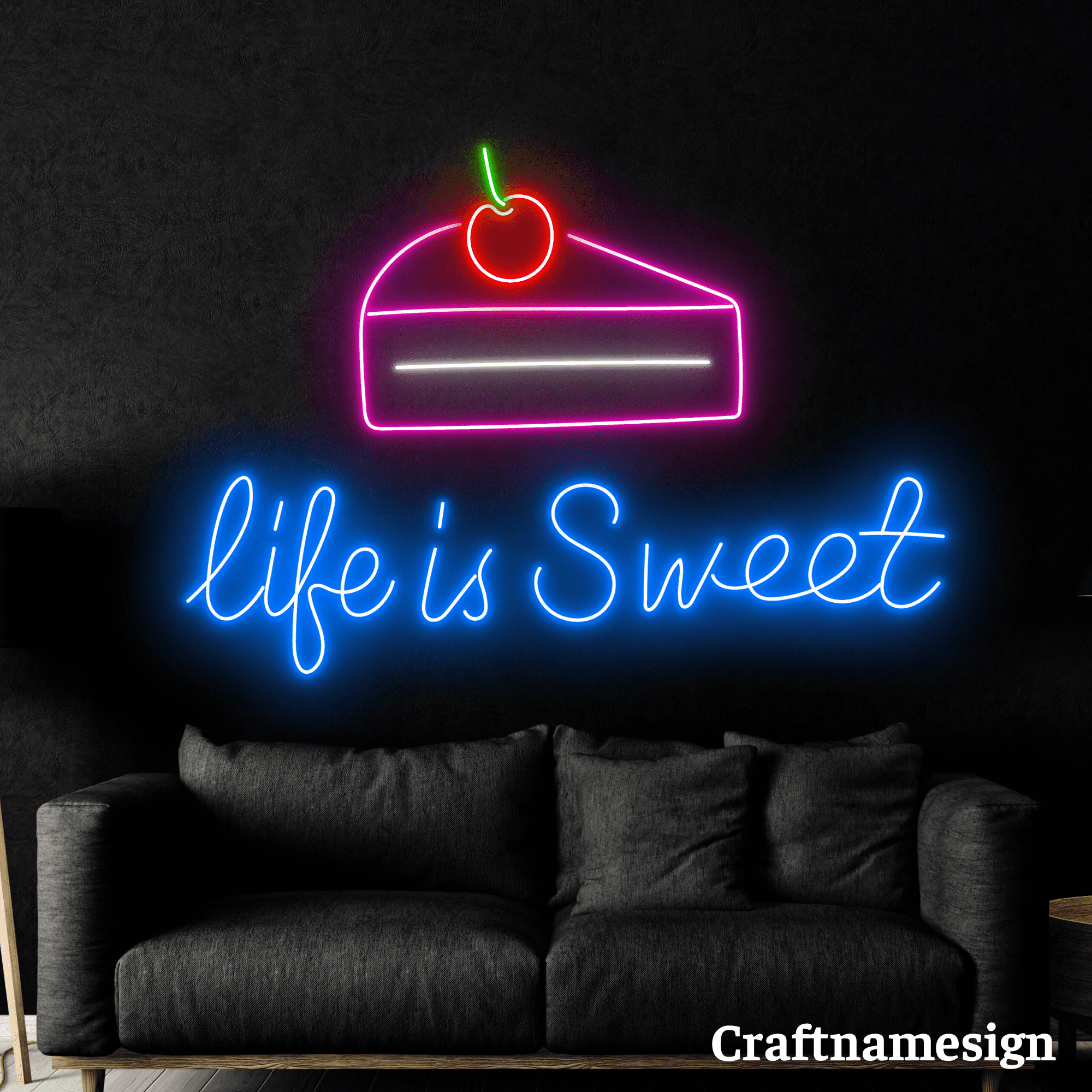 Craftnamesign Life Is Sweet Neon Sign for Cakes Shop Bakery Wall Decor