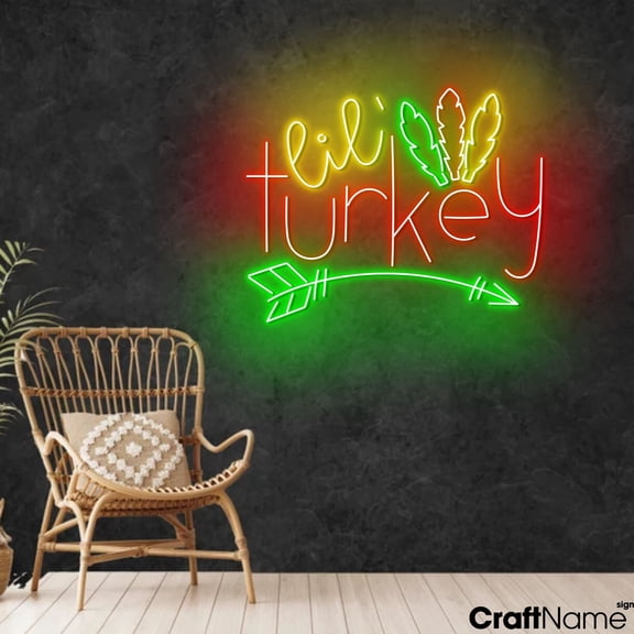 Craftnamesign Lil' Turkey Neon Light, Wall Hanging Decor for Thanksgiving, Turkey LED Sign