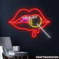 thumbnail image 1 of Craftnamesign Lips Disco Ball Lollipop Neon Light, Bar Pub Wall Art Decor, 1 of 4