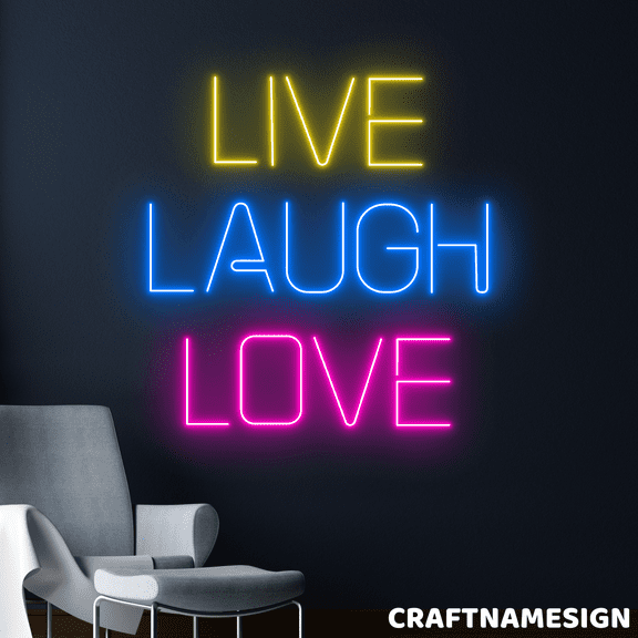 Craftnamesign Live Laugh Love Neon Sign, Bedroom Wall Decor, Living Room Wall Art