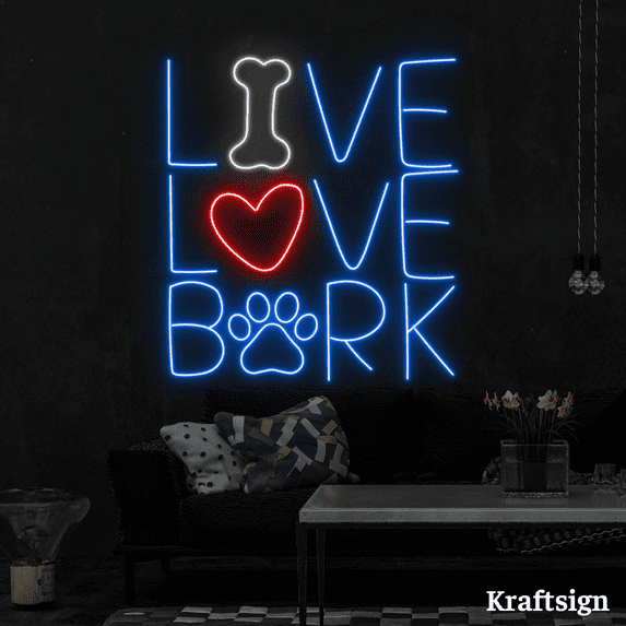 Craftnamesign Live Love Bark Neon Signs, Pet Spa Clinic Grooming Decor