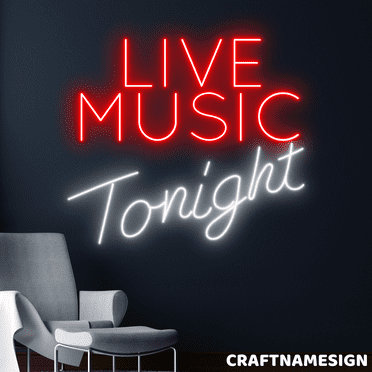 Craftnamesign Live Music Tonight Neon Sign, Live Show Wall Art, Live Band Wall Decor