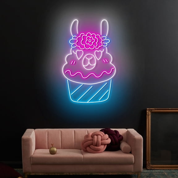 Craftnamesign Llama Cupcake Neon Light, Cupcake LED Sign Decor, Cupcake Store Sign Wall Art