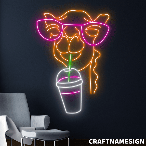 Craftnamesign Llama Drink Juice Neon Sign, Animal Wall Art, Juice Store Wall Decor