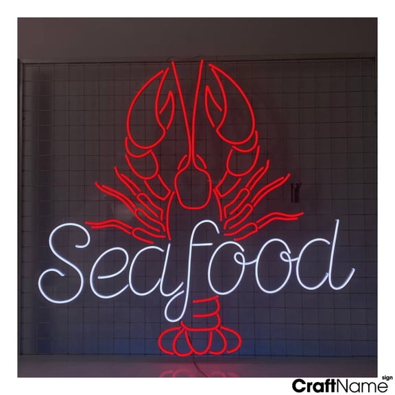 Craftnamesign Lobster Neon Light Sign, Seafood Restaurant Wall Art, Seafood LED Light