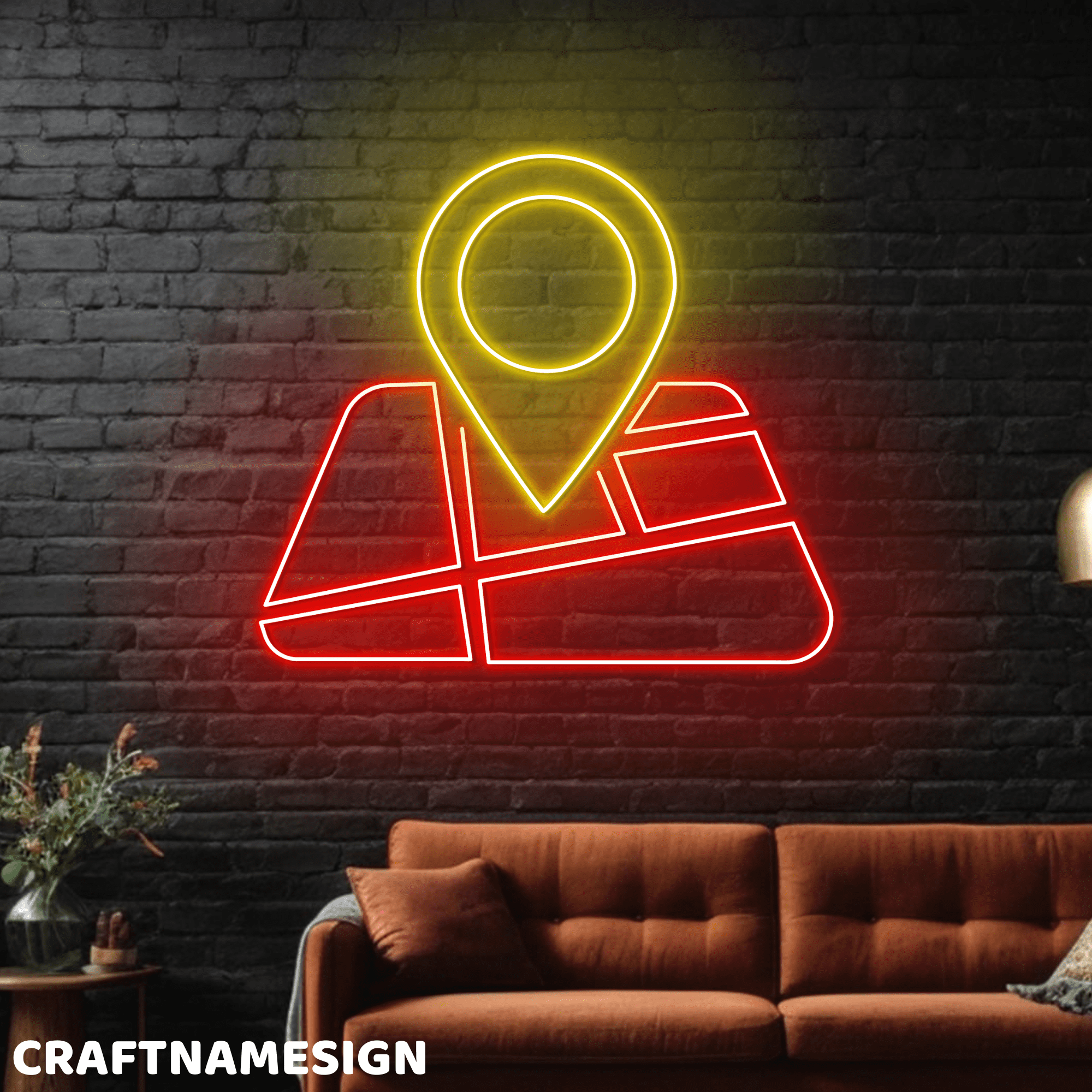 Craftnamesign Location Map Neon Sign, Living Room Wall Sign, Location ...