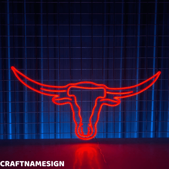 Craftnamesign Longhorn Bull Head Neon Sign, Bedroom Wall Decor, Western Room Wall Art