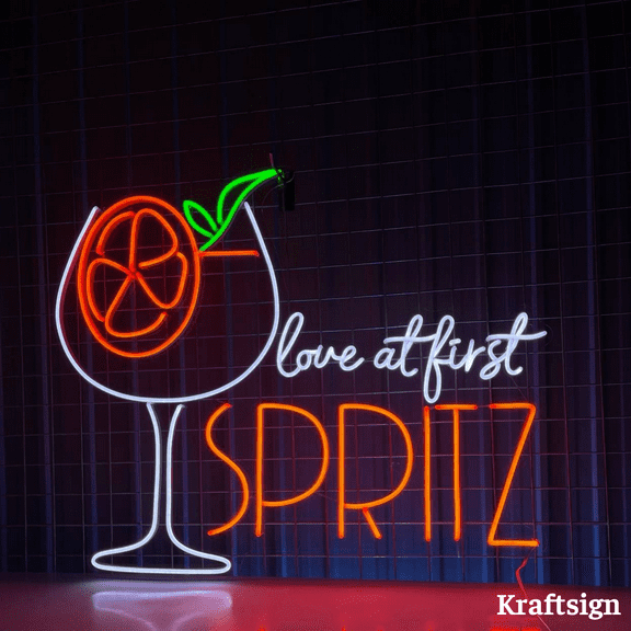 Craftnamesign Love At First Spritz Neon Sign, Cocktail LED Sign, Bar Decor