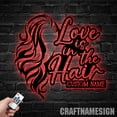 thumbnail image 1 of Craftnamesign Love Is In The Hair Metal Sign, Custom Barber Shop Name Sign, Hair Salon Sign, 1 of 5