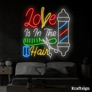 Craftnamesign Love Is In The Hair Neon Sign, Barber Shop Decor, Haircut Sign