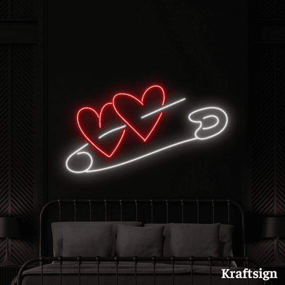 Craftnamesign Love Pin Neon Sign, Heart LED Sign, Bedroom Decor, Noel Gift