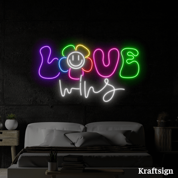 Craftnamesign Love Wins Neon LED Sign, Bedroom Decor, Couple Room Wall Art