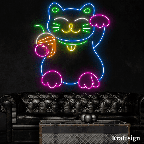 Craftnamesign Lucky Cat Neon Sign, Coffee Shop Decor, Lucky Cat Sign