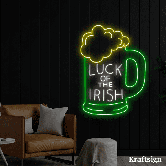 Craftnamesign Lucky Of The Irish Neon Sign, Beer LED Sign, Patrick Day Decor