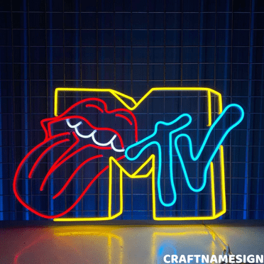 Craftnamesign MTV Neon Sign, Music Television Wall Art, Music Room Wall Decor