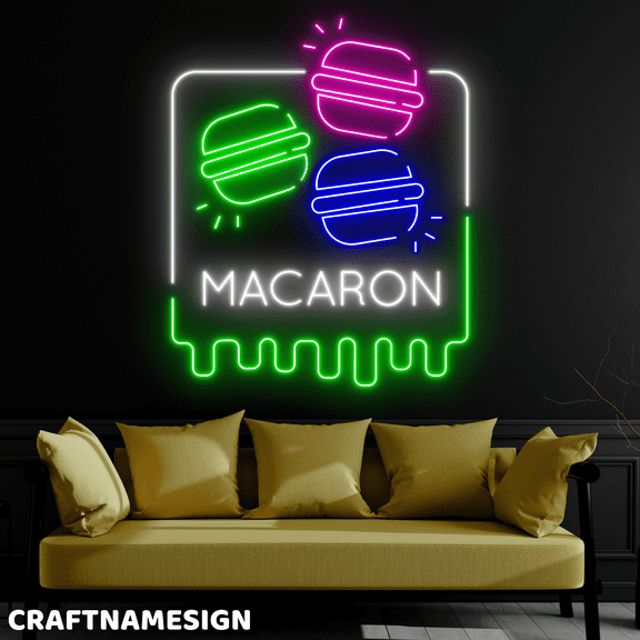 Craftnamesign Macaron Neon Sign, Store Open Sign Wall Decor, Cake Store Wall Art