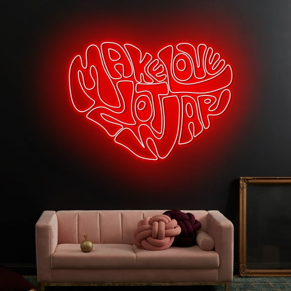 Craftnamesign Make Love Not War Neon Sign, Love Quote Led Light, Love Valentine Sign Wall Art