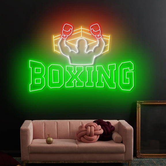 Craftnamesign Man Boxing Neon Sign, Boxer LED Light Decor, Sport Boxing Room Sign Wall Art