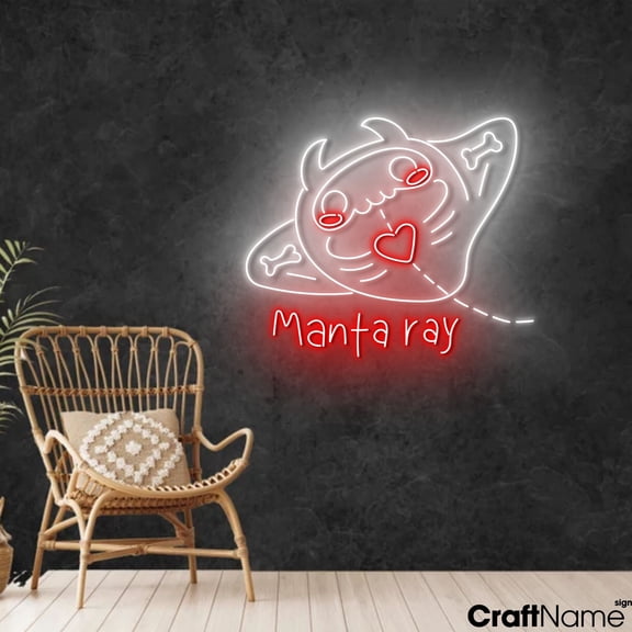 Craftnamesign Manta Ray Skeleton Neon Light, LED Sign Wall Art For Store Halloween Decor
