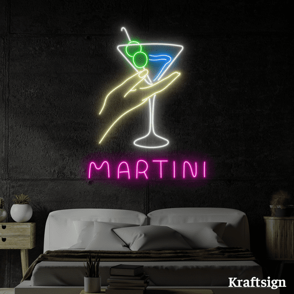 Craftnamesign Martini Neon Sign, Cocktail LED Sign, Bar Club Pub Wall Art
