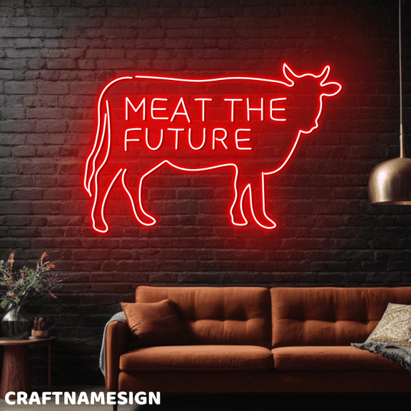 Craftnamesign Meat The Future Neon Sign, Meat Store Wall Art, Butcher Wall Decor