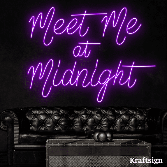Craftnamesign Meet Me At Midnight Neon Sign, Bedroom Decor, Bar Neon Sign