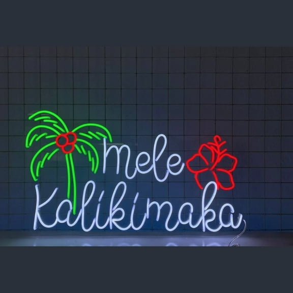 Craftnamesign Mele Kalikimaka Neon Sign, Merry Christmas Hawaii Led Light Wall Decor