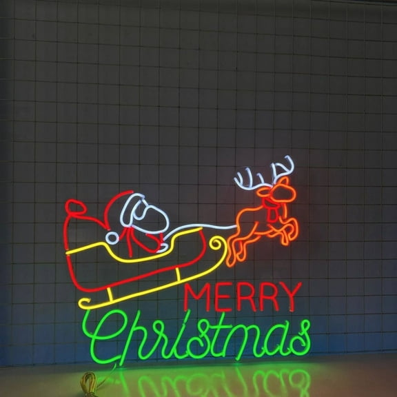 Craftnamesign Merry Christmas Neon Sign, Santa Reindeer Christmas Led Light Wall Decor