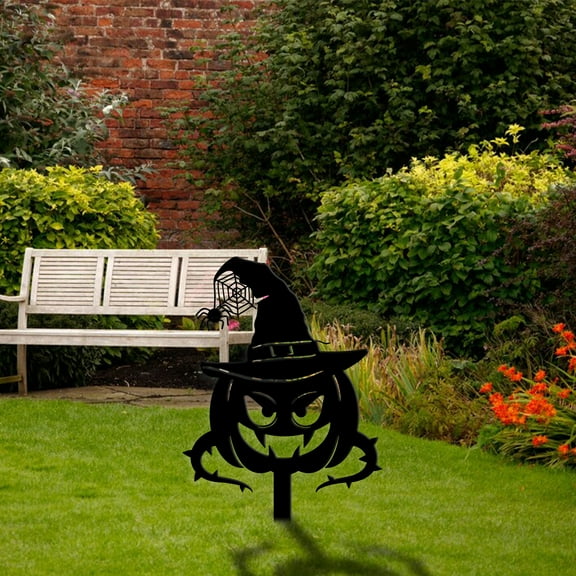 Craftnamesign Metal Halloween Pumpkin Garden Stake, Halloween Metal Yard Art Decoration