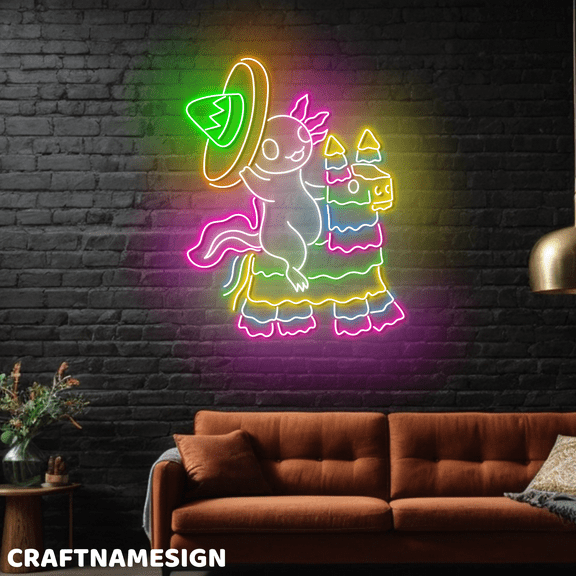 Craftnamesign Mexico Axolotl Day Of The Dead LED Sign, Pinata Mexican Festival Wall Art
