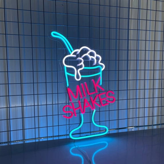 Craftnamesign Milk Shakes Neon Sign, Drink Shop LED Signboard, Milk Shakes Shop Decoration