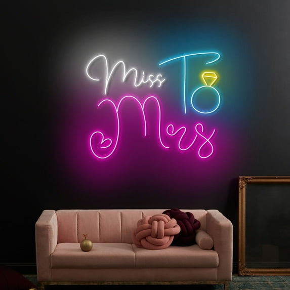 Craftnamesign Miss To Mrs Neon Sign Wall Art, Wedding Party LED Light, Wedding Signage Decor