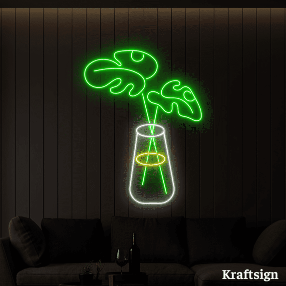 Craftnamesign Monstera Leaf Neon Sign, Tropical LED Sign, Bedroom Decor