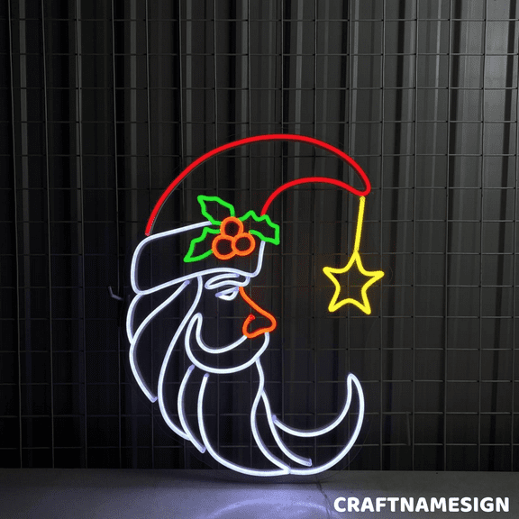 Craftnamesign Moon Noel Neon Light, Store Shop Wall Decor, Christmas Wall Art