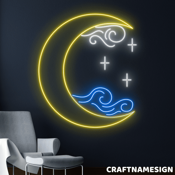 Craftnamesign Moon Sea Cloud Neon Sign, Living Room Wall Decor, Unique Wall Art